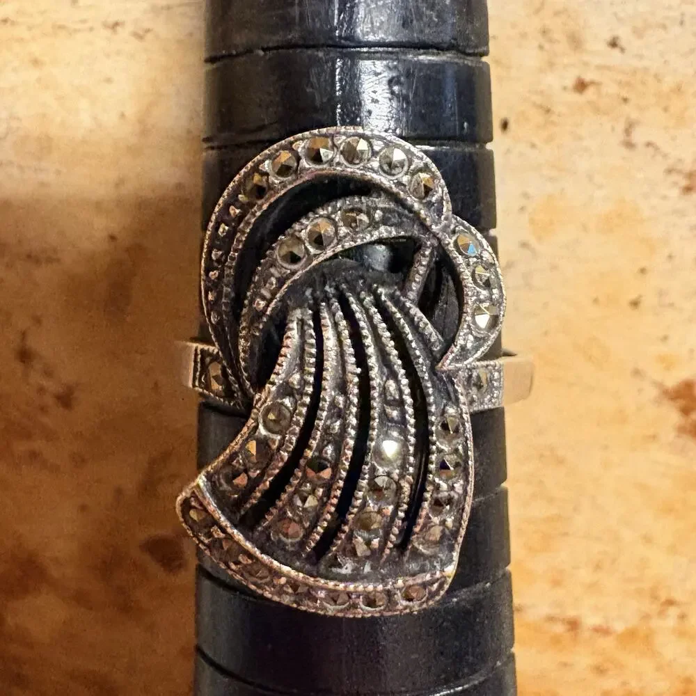 Judith Jack Waterfall Ring Size 9 Sterling Silver and Marcasite Art Deco Appeal